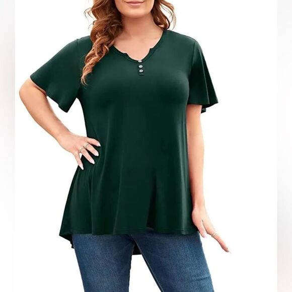 ZYFMAILY Womens Ruffle Short Sleeve Top Flowy Henley V Neck Tunic 3x royal blue - Picture 3 of 6